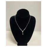 Silver Y-Shape Necklace with Rhinestone Accents