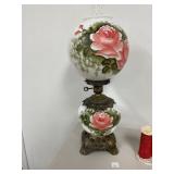 Hand-Painted Glass Hurricane Lamp with Floral Moti