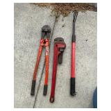 Hand Tools Including Bolt Cutter and Pipe Wrench