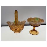 Amber Glass Basket and Compote Set