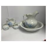 Ceramic Pitchers and Wash Basin with Floral Design