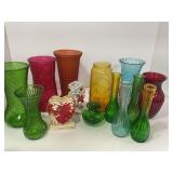Colored Glass Vases and Ceramic Figurines