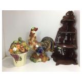 Ceramic Rooster, Bella Casa Vase, and Wooden Corne