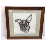 Framed Dog Etching by Angela Happel, 16x18