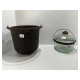 Metal Cauldron and Glass Jug with Handles