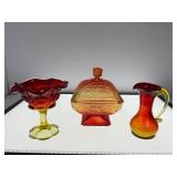 Amberina Glassware Including Covered Dish