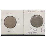 1867, 1868 Two Cents