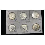 (6) 40% Silver Kennedy Half Dollars