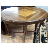 Wood Table with Inlaid Diamond Pattern Top