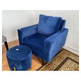 Blue Velvet Armchair with Matching Ottoman