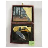 Folding Knife with Enameled Horse Design and Case