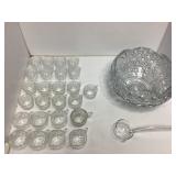 Pressed Glass Punch Bowl Set with Ladle and Cups