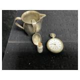 Silver-Plated Creamer, Spoon, Pocket Watch, and Be