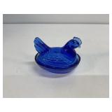 Cobalt Blue Glass Hen-on-Nest Covered Dish,3 in