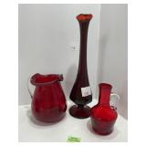 Three-Piece Ruby Glass Decor Set