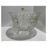 Pressed Glass Punch Bowl with Three Feet