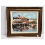 Framed Harbor Scene Artwork by J. Borelli, 23x27