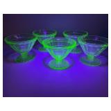 5 Uranium Glass Block Pattern Sherbet Dishes