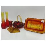 Amberina Glassware Collection Including Tray and B