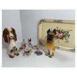 Ceramic Animal Figures with Floral Tray