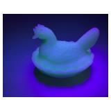Green Uranium Glass Hen on Nest Dish