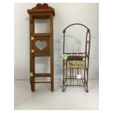 Wood Shelf with Heart Motif and Metal Wine Rack