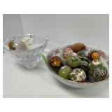 Decorative Painted Eggs in Ceramic and Glass Bowls