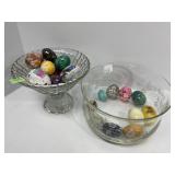 Glass Bowls with Assorted Decorative Eggs