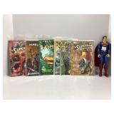 Superman Comic Books with Superman Figure