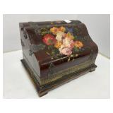Hand-Painted Floral Wooden Box With Brass Hinges