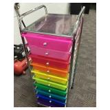 Chrome Rolling Cart With Rainbow Plastic Drawers