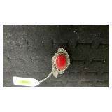 German Silver Size 6 Red Coral Ring