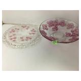 Two Clear Glass Bowls with Pink Floral Design
