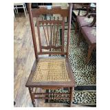 Wood Chair With Caned Seat and Carved Backrest