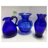 Three Cobalt Blue Glass Vessels