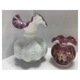 Handpainted Fenton Ruffled Art Glass Vases