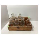 Wood Milk Crate with Vintage Glass Bottles