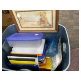 Storage Bin With Art, Binders, and Writing Supplie