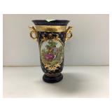 Porcelain Vase with Gilded Handles and Romantic Sc