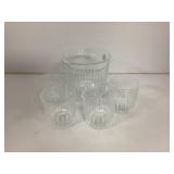 Crystal Ice Bucket with Four Etched Glasses