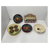 Apple-Themed Dish Set and Wood Organizer