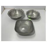 Three-Piece Pewter Bowl Set with Varied Shapes