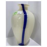Cream-Colored Glass Vase With Blue Accent