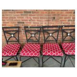 Four Metal Dining Chairs with Red Cushions