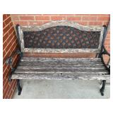 Wood and Cast Iron Outdoor Bench With Lattice Back