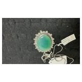 German Silver Green Onyx Pendant Necklace