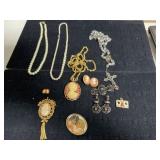 Jewelry Collection With Cameos and Beaded Necklace