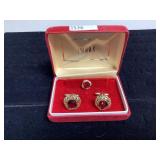Swank Gold-Tone Cufflink and Tie Tack Set with Red