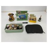 Sewing Box Lot with Vintage Tools and Decor