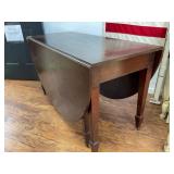 Drop-Leaf Mahogany Dining Table on Wheels